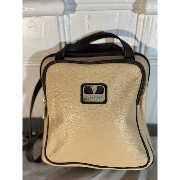 Valentina Handbags - Valentina Made in Italy Genuine Leather Mini Backpack Shoulder Bag Beige